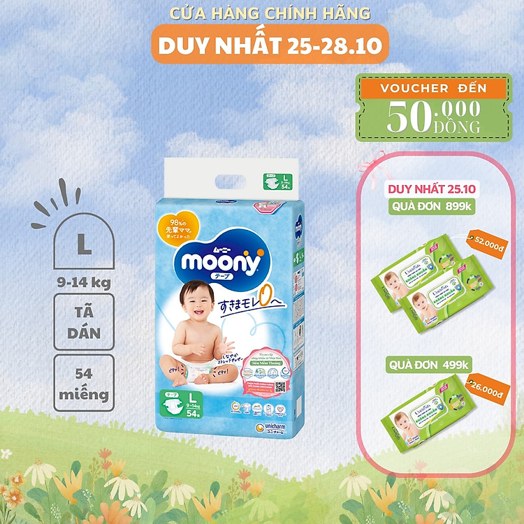 Tham Khảo tại ConCung: Tã dán Moony cao cấp L54 - Bae Baby , nhận ngay nhiều Ưu đãi