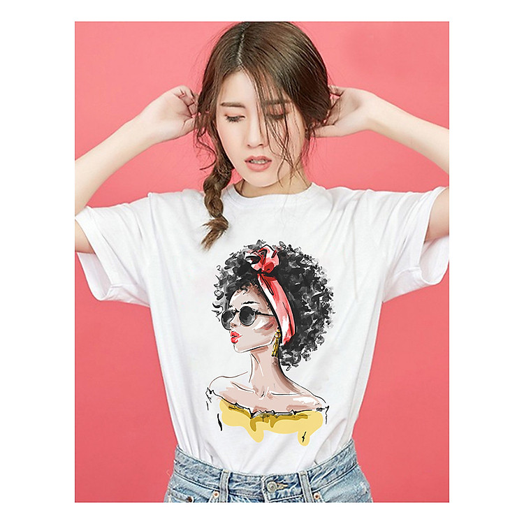 ÁO THUN NỮ UNISEX - In Hình CÔ GÁI TÓC XOĂN CÁ TÍNH ATQC013