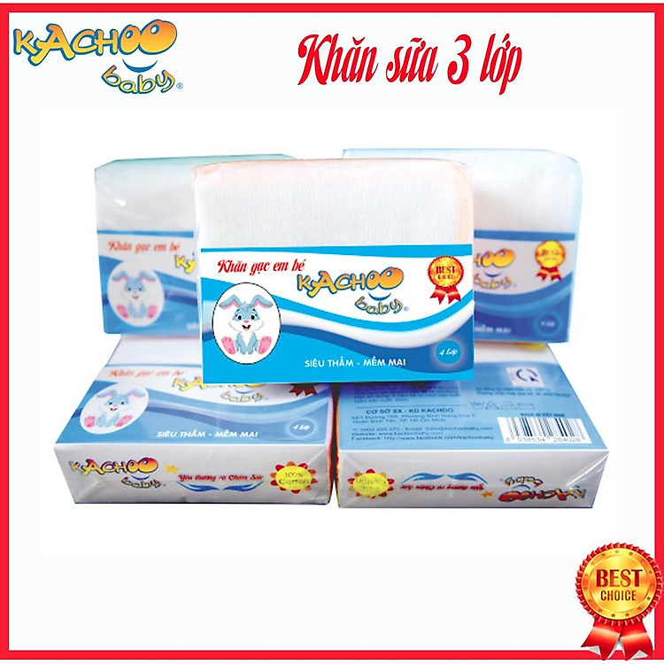 Khăn sữa 3 lớp KACHOOBABY (26x31cm)10 khăn để thay đổi, dùng để lau mặt, quàng cổ, thấm sữa, tắm bé