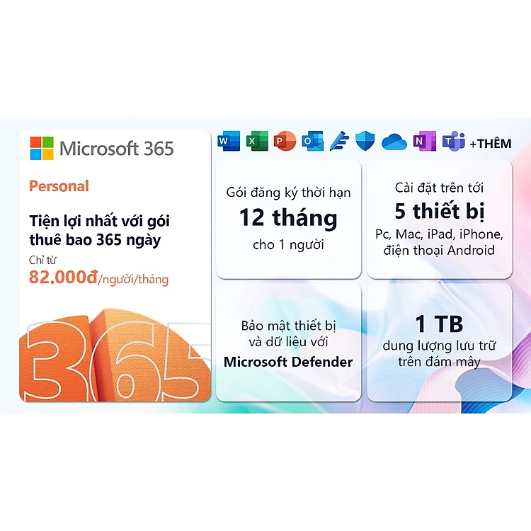 [ KEY GIA HẠN hoặc MUA MỚI ] Phần mềm Microsoft 365 Personal English APAC EM Subscr 1YR Medialess P10 (QQ2-01896) - Hàng Chính Hãng
