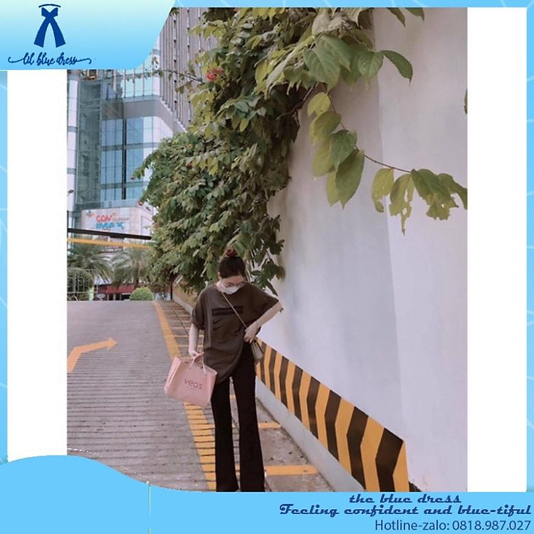 Quần đen ống loe Quảng Châu cao cấp ladytrai cổ v chiết eo tay phồng dài