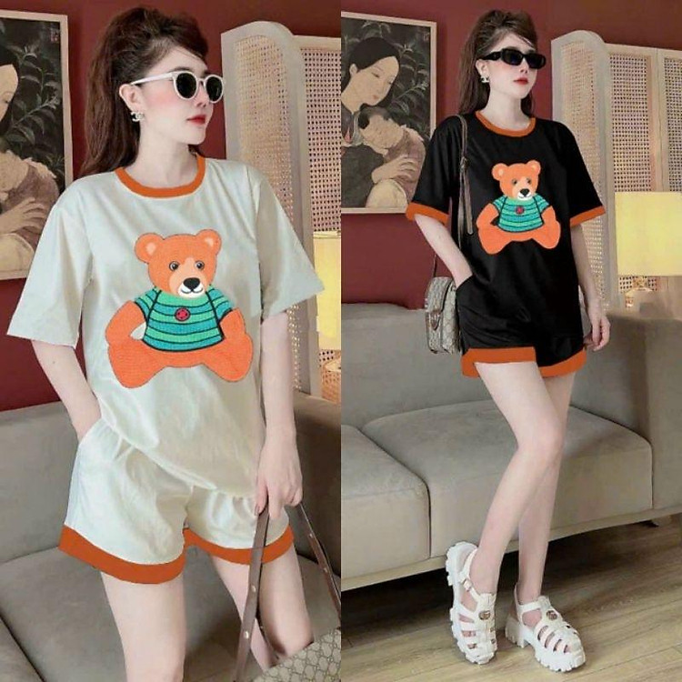 Sét đồ bộ đùi nữ đắp logo nhập quảng châu mẫu mới có bigsize chất đẹp, bộ đồ sort nữ mặc đi làm đi chơi mùa hè mát mẻ