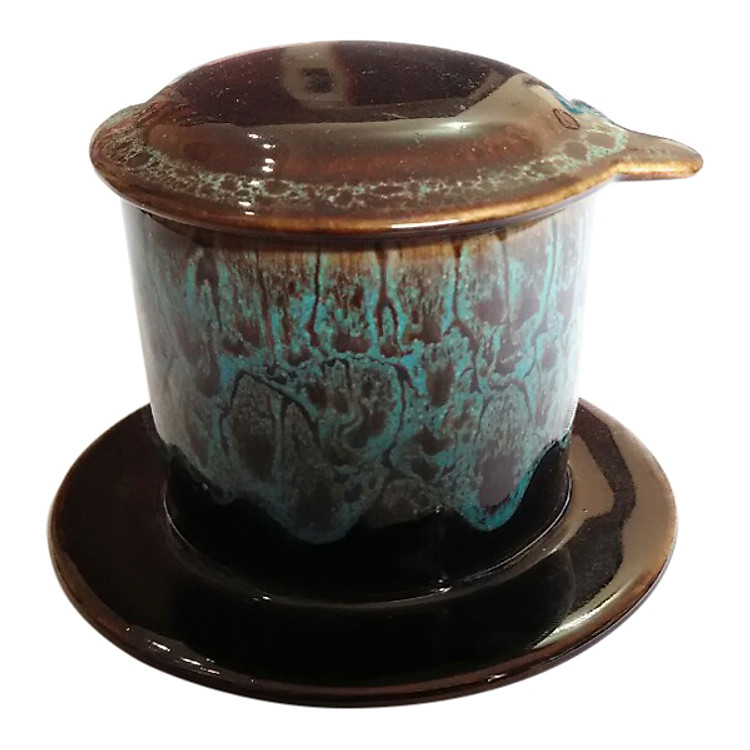 Quà Tặng Phin Cà Phê - Gốm Sứ Bát Tràng - P07X - Màu Xanh Gấm