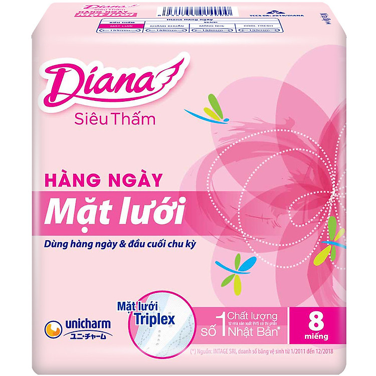 Băng Vệ Sinh Hàng Ngày Diana Daily Hương Hoa Mặt Lưới (Gói 8 Miếng)