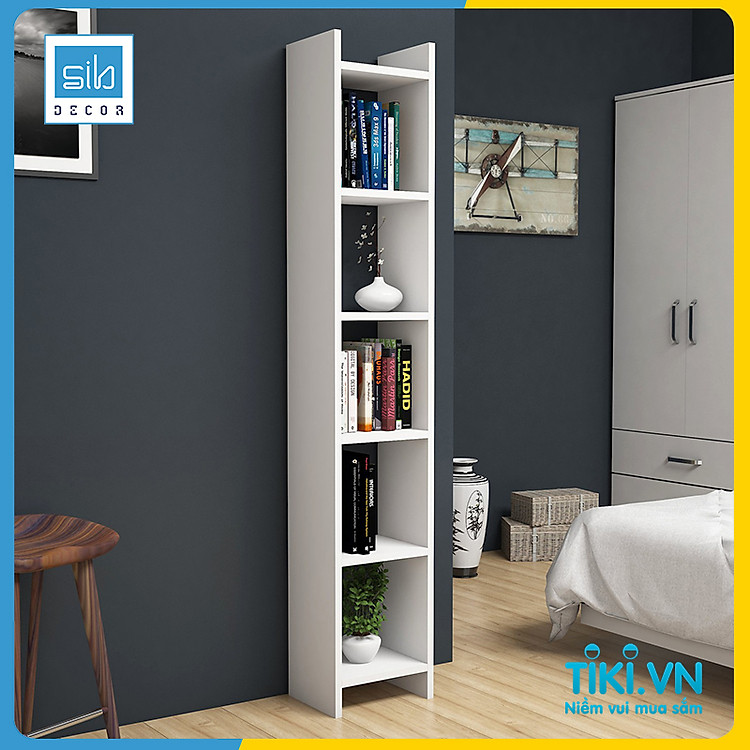Kệ Sách Gỗ Để Sàn Phòng Khách SIB Decor Gỗ Chống Ẩm, Kèm Pát Chống Đổ Kệ An Toàn Kích Thước 155 x 28,6 x 22cm