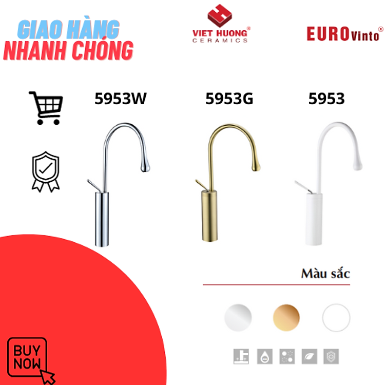 VÒI LAVABO ĐỒNG THAU NÓNG LẠNH EUROVINTO CAO CẤP MÃ 5953G