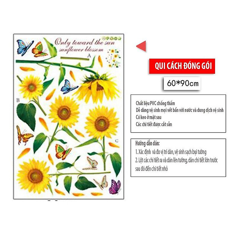 Sticker Decal Dán Tường Hoa Hướng Dương L8011 - Ảnh 5