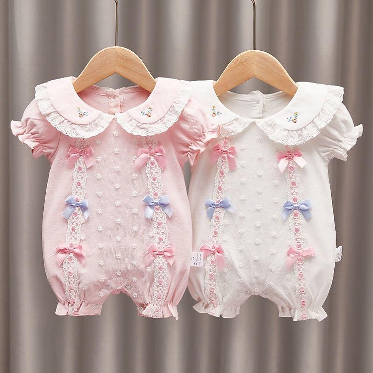 Body ren tiểu thư nơ đùi bo chun bé gái - bộ áo liền thân công chúa sơ sinh - bodysuit đầy tháng thôi nôi áo quần trẻ e