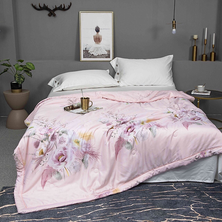 Chăn Hè Lụa Tencel Cao Cấp Họa Tiết Họa Tiết Hoa Hồng