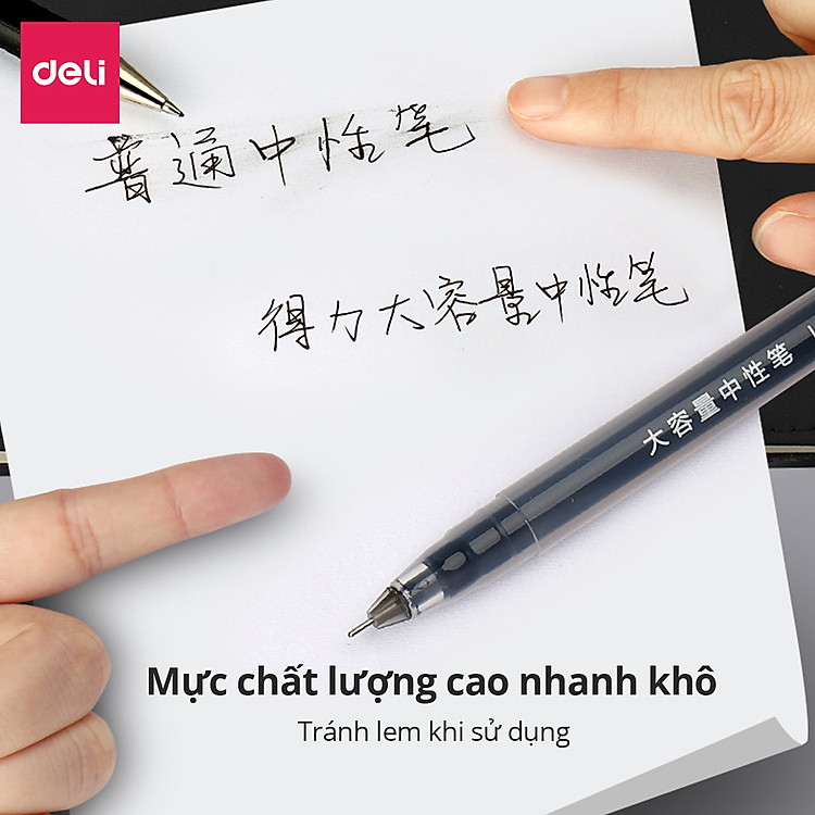 Bút Gel 0.5mm Deli (1 chiếc) - Mực đỏ/Xanh/Đen - Ảnh 4