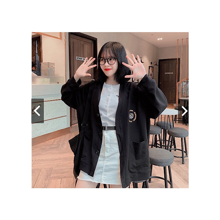 Áo Khoác Cardigan Form Rộng Thêu Hoa Unisex Nỉ Bông Thời Trang