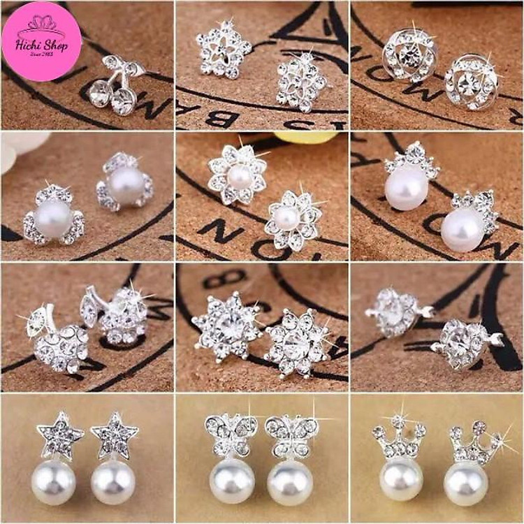 Bông Tai Nhỏ, Khuyên Tai Nụ Phong Cách Hàn Quốc, Hoa Tai Đính Đá, Châu, Mạ Bạc 925 Nhiều Kiểu Dễ Thương