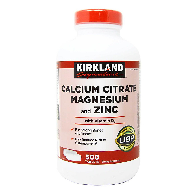 Viên Uống Kirkland Signature Calcium Magnesium and Zinc with vitamin D3 500 viên mẫu mới