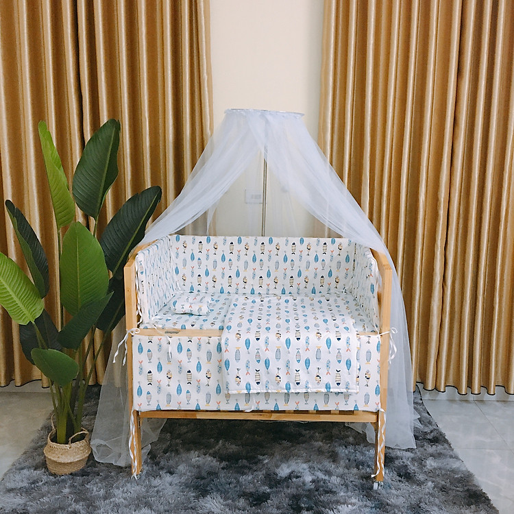 Bộ 10 Sản Phẩm Đầy Đủ Cho Giường Cũi Gỗ Thông Nhà Máy Màu Tự Nhiên - Tặng Ga Cotton, 4 Bánh Xe, Ga Chống Thấm - Đầy Đủ Màu Sắc, Kích Thước
