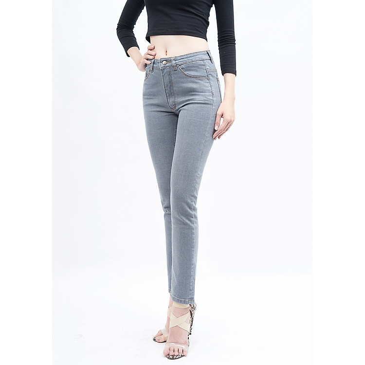 Quần jean ống đứng AAA JEANS lưng cao màu xám SP