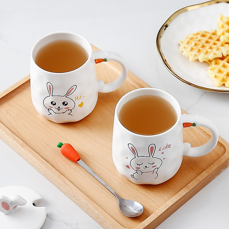 Ly cốc sứ thỏ có nắp và muỗng Inox - Ảnh 5