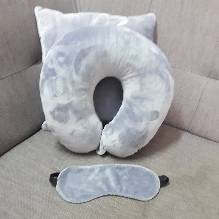 Combo gối tựa lưng - gối ngủ trưa chữ u văn phòng kèm che mắt - xám