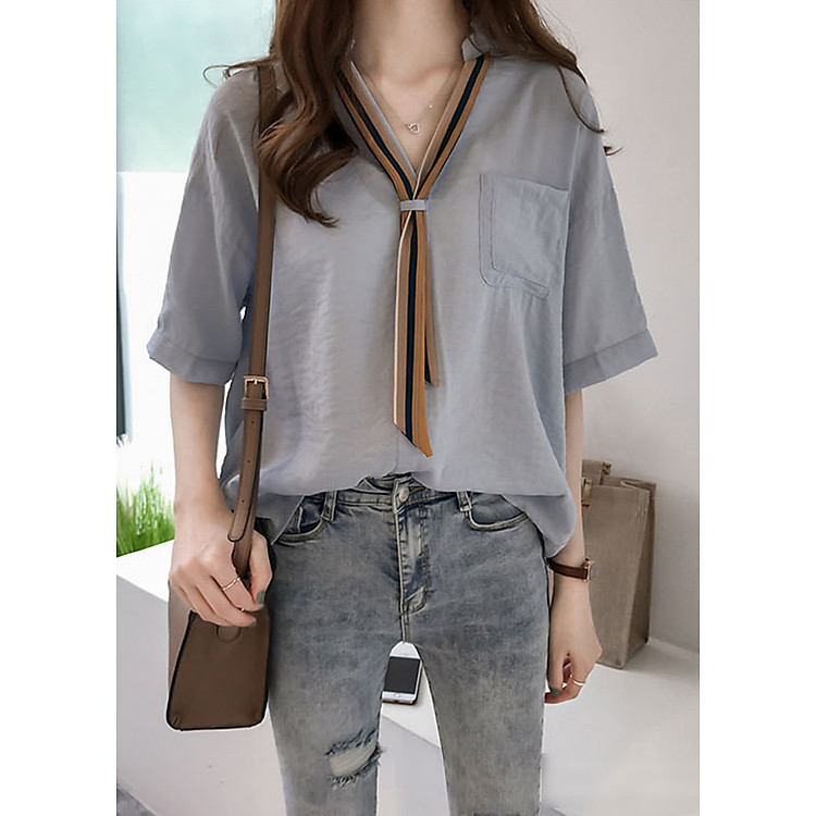 Áo Sơ Mi Nữ Form Rộng Hàn Quốc Tie