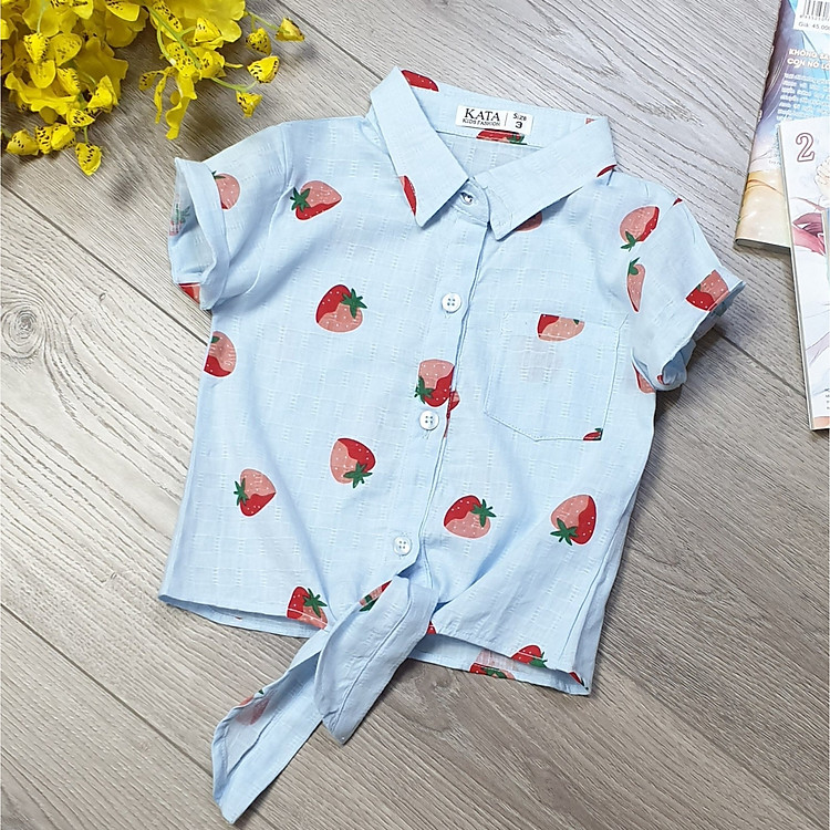 Áo sơ mi bé gái hình trái dâu ngọt ngào - Kata Kids Fashion