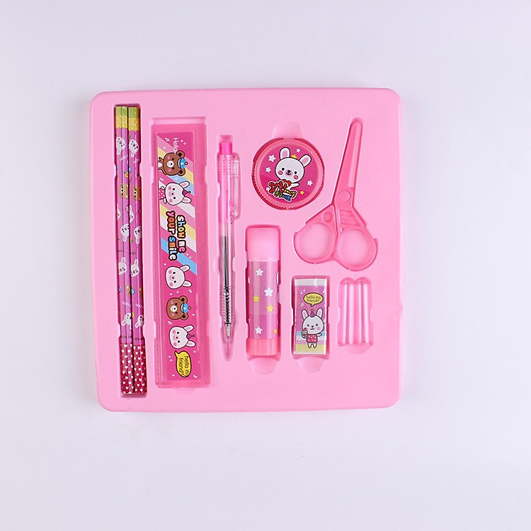 Bộ 9 dụng cụ học tập họa tiết thú hoạt hình xinh xắn dễ thương cho bé