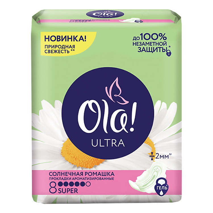 Băng Vệ Sinh Có Cánh Ola Ultra Siêu Thấm Hương Hoa Cúc Dịu Nhẹ - Thích Hợp Dùng Ban Đêm (8 Miếng)