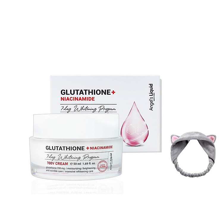 Kem dưỡng giảm nám truyền trắng Angel's Liquid Glutathione Plus Niacinamide 700 V Cream 50ml +Tặng kèm 1 băng đô tai mèo (màu ngẫu nhiên)