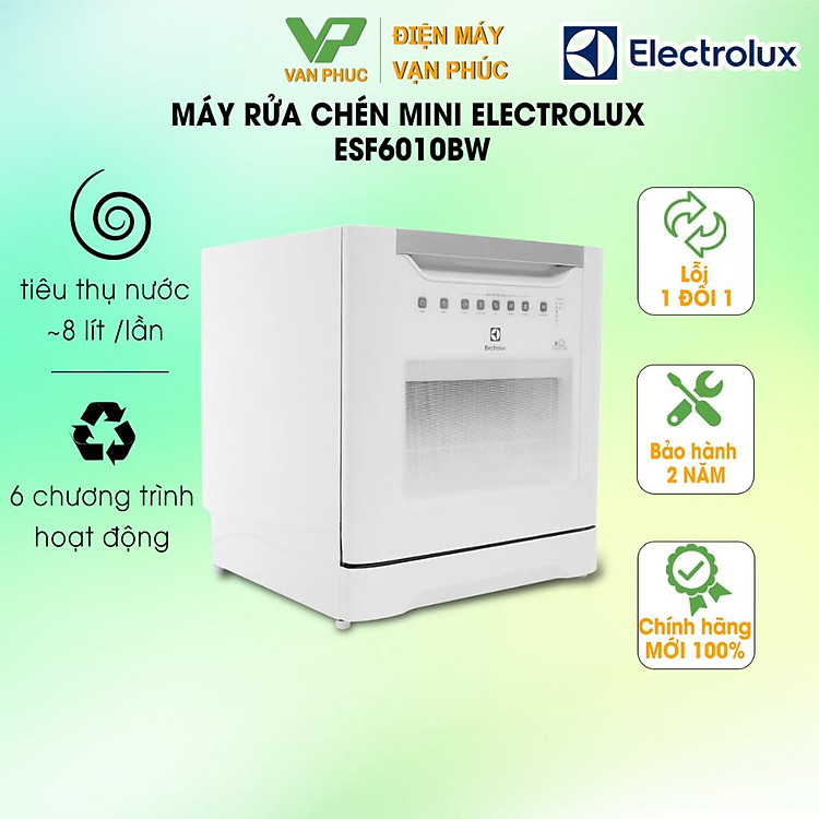 Máy rửa chén, bát mini Electrolux ESF6010BW - Hàng Chính hãng bảo hành 24 tháng