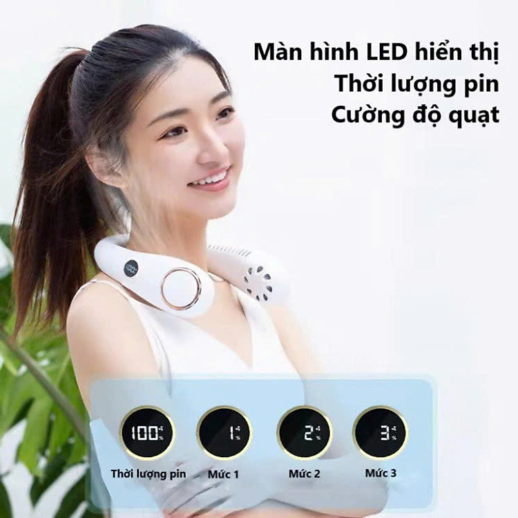 Quạt Đeo Cổ Không Cánh LED (3 Cấp Độ Gió)