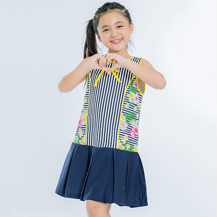 Đầm Chữ A Bé Gái V.T.A.Kids 29012023 - Sọc Đen - Trắng