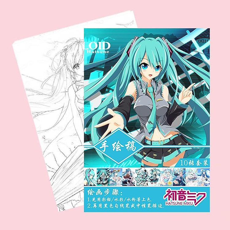 Tranh tô màu Hatsune Miku tập bản thảo phác họa anime manga chibi
