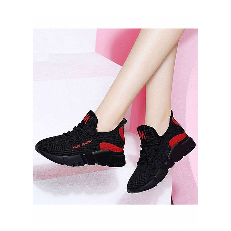 Giày Sneaker Thể Thao Nữ Đen Vải Mềm Nhẹ Cực Êm Chân Cá Tính 3Fashion - 3175 - Đỏ