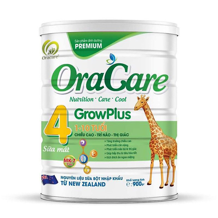 Sữa OraCare Growplus lon 900g - Giúp phát triển chiều cao, Trí não, Thị giác, dành cho trẻ từ 1-10 tuổi