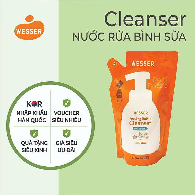 Nước rửa bình sữa Wesser gói Chính hãng Giá tốt - Hình ảnh 2