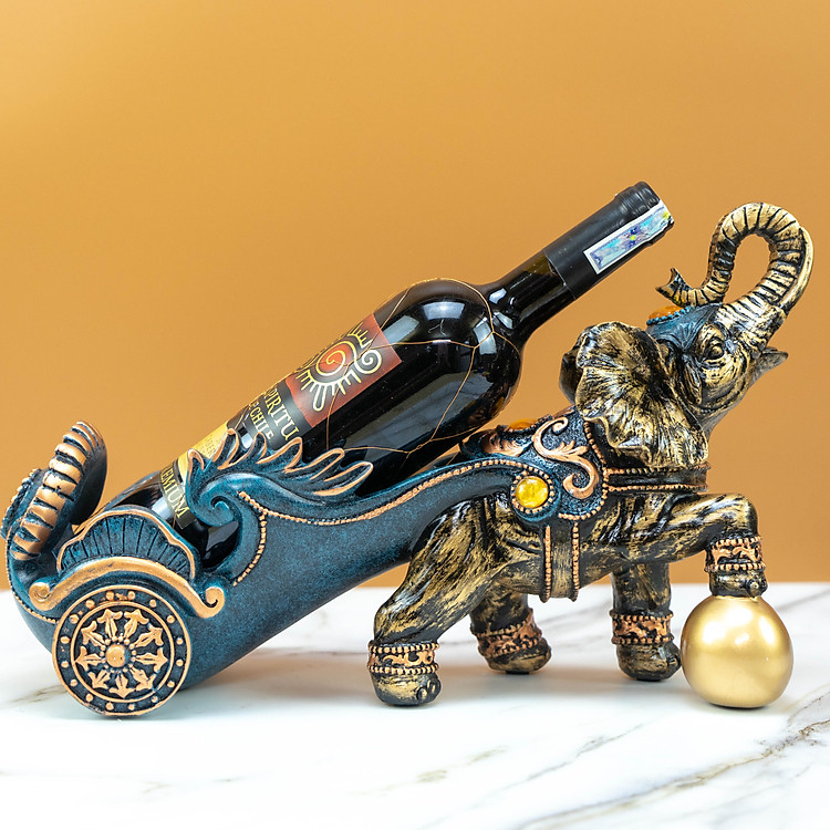 Kệ rượu Chú voi kéo xe - Decor trang trí tủ rượu, nhà bếp, phòng khách, nhà hàng, quán cafe