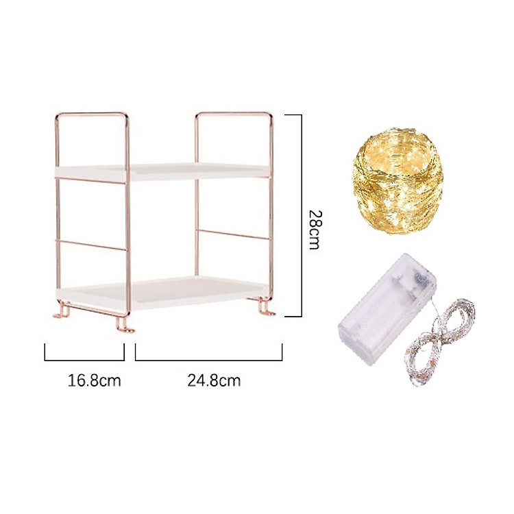 Kệ Trang Điểm Kệ Để Bàn Kệ Đựng Mỹ Phẩm Đồ Trang Điểm Trang Sức Kệ Đa Năng Kệ Inox Rose Gold Hồng vàng quyến rũ -Tặng đèn Led dây dài 2m trang trí