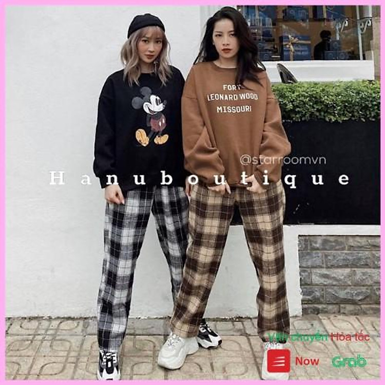 Quần Kẻ Sọc Caro Nâu Dáng Suông Phong Cách Hàn Quốc _ quần ống rộng kẻ caro nam nữ