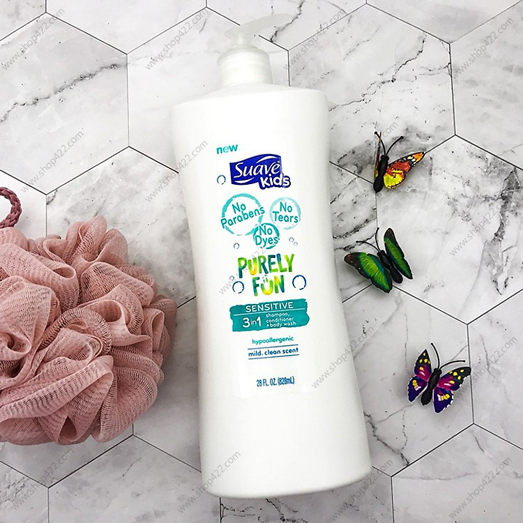 Dầu Gội Cho Bé Suave Kids Purely Fun Sensitive 3in1 Cho Da Nhạy Cảm 828ml Hàng Mỹ