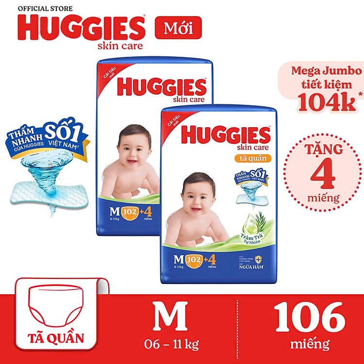 Combo 2 Tã HUGGIES SKINCARE size M Tiết kiệm - Hình ảnh 3