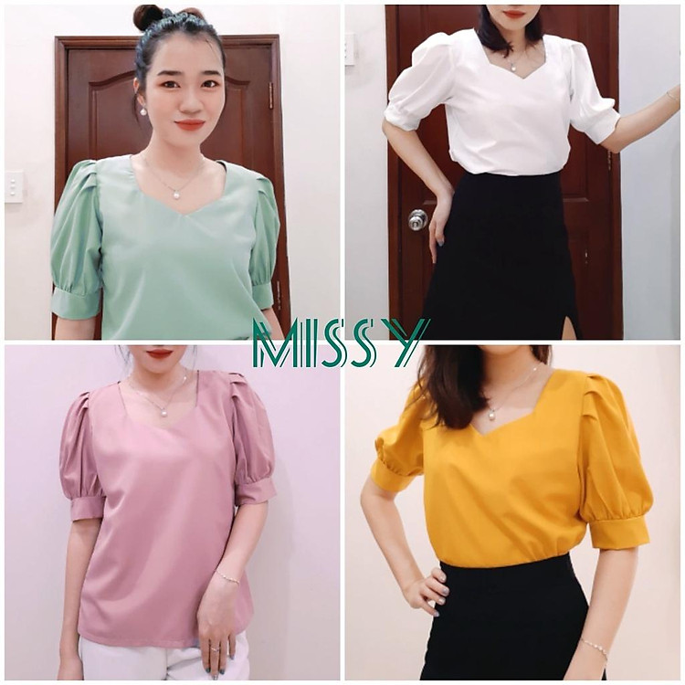 Áo Kiểu Nữ Cổ Vuông Tay Phồng Bigsize Phong Cách Hàn Quốc Chất Cotton Lụa Xinh Xắn ( kèm ảnh thật và clip)