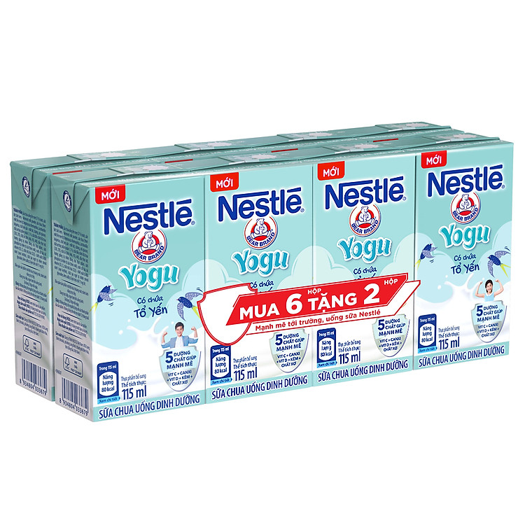 Lốc 6 hộp Sữa chua uống Nestlé YOGU (6x115ml) tặng kèm 2 hộp cùng loại