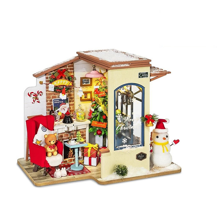 Mô hình nhà búp bê lắp ráp bằng gỗ SNOW HOUSE -(Kèm CÓT NHẠC)- Quà tặng giáng sinh