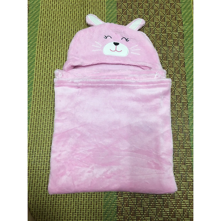 Chăn ủ lông mềm mại có mũ hình thỏ hồng