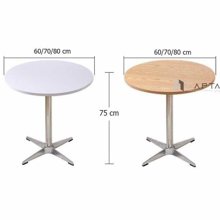 Bàn tiếp khách mặt gỗ MDF tròn 70cm TE1552-07W Nội thất Capta Bàn cafe hiện đại ống chân inox đế nhôm chống gỉ HCM