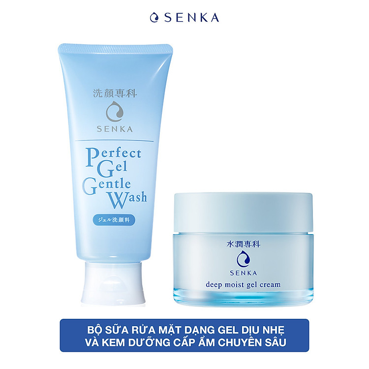 Bộ sữa rửa mặt dạng gel dịu nhẹ và Mặt Nạ Ngủ Cấp Ẩm Chuyên Sâu Senka (Senka Perfect Gel Gentle Wash và Senka Deep Moist Gel Cream 50G)