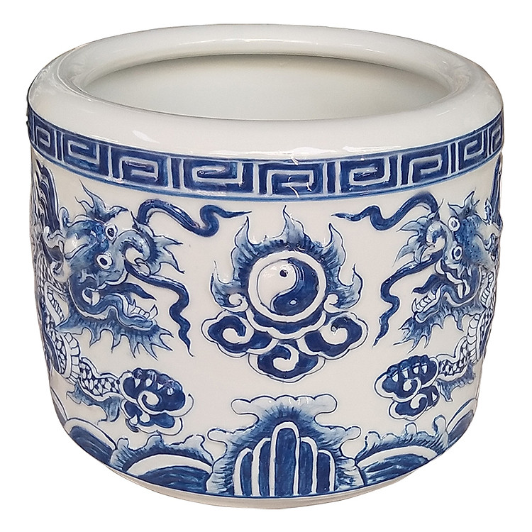 Bát hương men trắng đắp nổi 3D