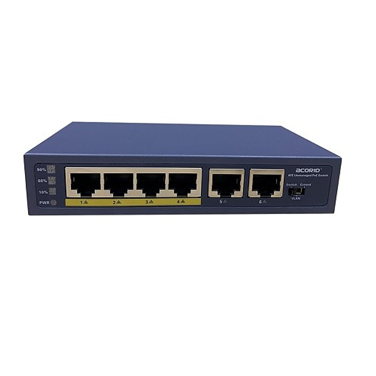Switch poe 4 port Acorid LS1704P2E, 4 cổng POE+ 30W FE 10/100Mbps , 2 cổng Uplink, tổng công suất 65W, Có đèn hiển thị công suất, AI reboot thiết bị - Hàng chính hãng