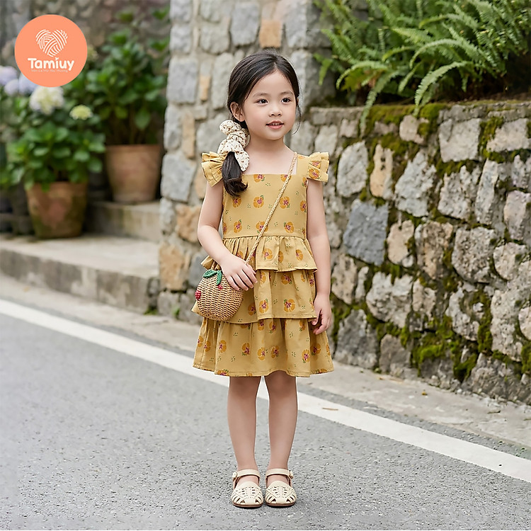 (BST HẠ NHIÊN ) Đầm Bé Gái Tamiuy Babydoll 3 Tầng Cổ Vuông Tay Bèo | Váy Mùa Hè Cho Bé Gái