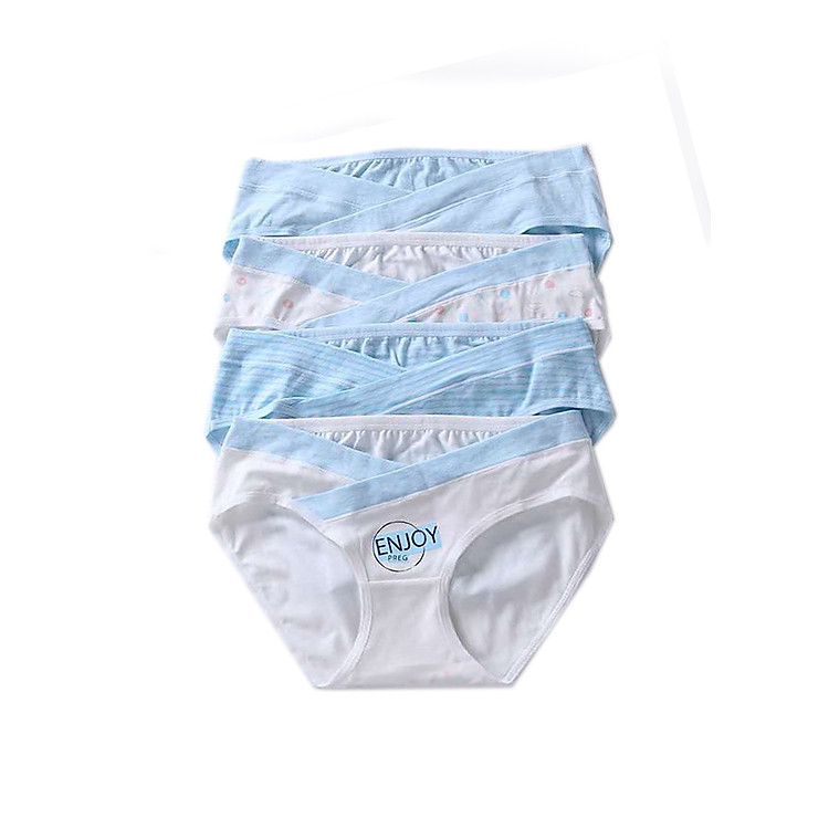 Set 4 quần lót cạp chéo cho bà bầu, chất cotton mềm in hình cute