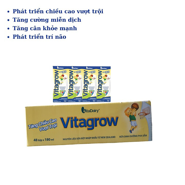 Thùng sữa bột pha sẵn VITAGROW 180ml (48 hộp - 180ml) - Tăng chiều cao vượt trội