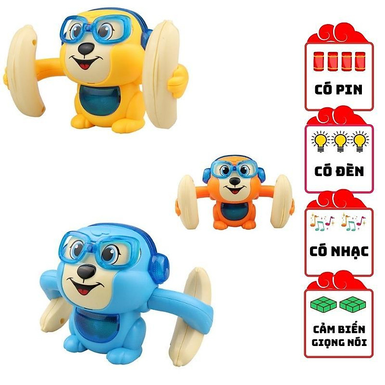Đồ Chơi Khỉ Nhào Lộn, có âm thanh, điều khiển bằng giọng nói, quay 360 độ
